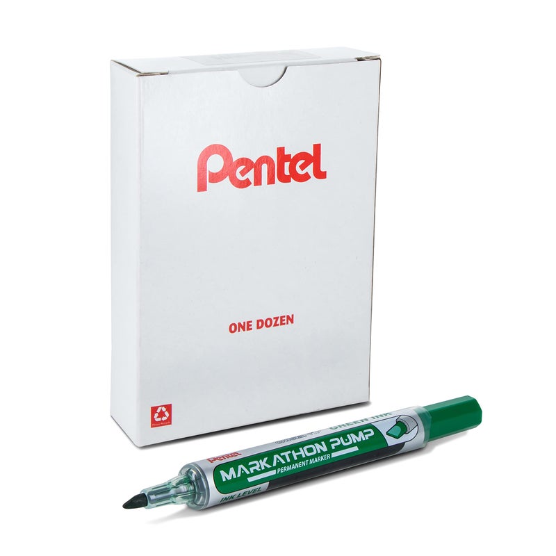 بنتل قلم ماركاثون الدائم لمضخة Pentel، طرف إزميل، حبر أخضر، 12 عبوة (NLF60X-D) - Image 1